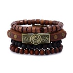 4-pack Handgjorda Läderarmband Herrarmband Träkulor Sten Brun brown