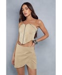 MissPap Womens Croc Leather Look Wrap Detail Mini Skirt - Beige - Size 12 UK