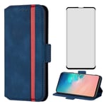 Phone Case for Samsung Galaxy S10 Plus Cover Wallet Purse Leather Flip With Tempered Glass Screen Protector Card Holder Slot Shockproof Rugged Protective Stand Kickstand 10+ 10S Edge 10plus Blue