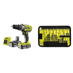 Ryobi R18PD3-215GZ 18 V ONE+ Cordless Combi Drill Starter Kit (2 x 1.5 Ah) & RAK40RM Roll Mat Kit (40 Piece)