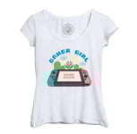 T-Shirt Femme Col Echancré Gamer Girl Jeux Video Console Retro Gaming