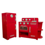 Teamson Kids Childrens Large Wooden Play Kitchen Red Toy Cooker 2 Piece TD-11779C