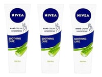 3 x Nivea Hand Cream Soothing Care Moisturising  Skincare Aloe Vera 75ml