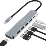 USB C Hub, C to HDMI MacBook Adapter, JESWO 6 in 1 Type C Adapter Silver 