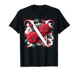 Red Rose Roses Flower Floral Design Monogram Letter N T-Shirt