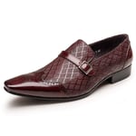 Rui Landed Business Oxford for Men Formal Carving Brogue Loafer Slip On Style Premium Genuine Leather Grid Eembossed Texture Metaldecor Pointed Toe Low Top (Color : Wine red, Size : 9.5 UK)