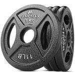 Amonax Cast Iron Weight Plates Set, 2.5kg, 5kg, 10kg Dumbbell Plates for 1 & 2 Inch Olympic Weight Plates Bars, Metal Barbell Plates for Weight Lifting Hip Thrust, Steel Weight Plates for Home Gym