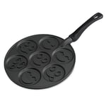 Nordic Ware Smiley Face Pancake Pan, Cast-Aluminium Frying Pan, Pan for 7 Pancakes, Mini Pancake Maker - Black, 10 1/2 inch diameter