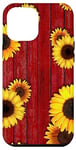 Coque pour iPhone 14 Pro Max Tournesols sur table de pique-nique rouge patiné grange rustique