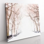 Wintertime in Central Park New York City Modern Canvas Wall Art Print Ready to Hang, Framed Picture for Living Room Bedroom Home Office Décor, 50x50 cm (20x20 Inch)