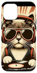 Coque pour iPhone 15 Drôle DJ Cat Disco Sound Tech Casque Musique