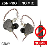 KZ ZSN PRO Écouteurs intra-auriculaires 1BA 1DD Hybrid Drive HIFI Sport Casque antibruit ZES ZEXPRO EDC EDS DQ6S-Gray NO MIC