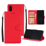 iPhone Xs Max syntet läder plånboks mobilfodral med kort platser samt mobilsnöre - Röd
