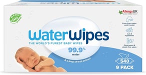WaterWipes Plastic-Free Original Baby Wipes, 540 Count (9 packs), 99.9%... 