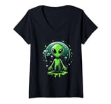 Womens Green Alien For Kids Boys Men Women V-Neck T-Shirt