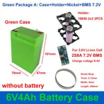 Forfait Vert A-Boîtier De Batterie Vide 6v, 4ah, Sans Batterie 18650, 2x3, Bms 2s8a, 6v, 6.4v, 7.2v, 6ah, Po