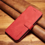 iPhone 8 Plus / 7 - DG MING Retro läderfodral plånbok Röd