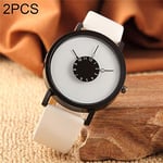 Beilaishi 2PCS Women men Watches Casual Brand Soft Silicone Strap Jelly Quartz Watch Wristwatches for Ladies Lovers Black White replacement watchbands (Color : Color1)