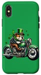 Coque pour iPhone X/XS St. Patricks Ride: Bulldog on a Classic Motorcycle