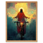 Jesus Christ On A Bike With A Bright Cloud Cross Art Print Framed Poster Wall Decor 12x16 inch