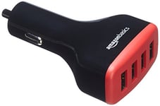 Amazon Basics Chargeur 4 ports USB de voiture pour appareils Apple et Android 9,6 Amp/48 W, Noir/rouge