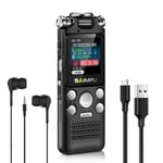 SAIMPU Digital Voice Recorder 8gb Dictaphone with Mp3 Player Spy Recorder Voice Activated Recorder for Lectures, Professional Noise Reduction Rechargeable Recording Device (8gb, black)