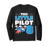 8 Year Old Pilot Airplane Aircraft Lover 8th Birthday Bday Long Sleeve T-Shirt