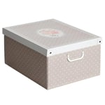 Boîte de Rangement en Carton avec Couvercle, Organisateur pour Vêtements, Chambre ou Bureau, 39x50x24 cm, Motif Pois/Taupe