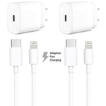 2-Pack iPhone laddare Apple 11/12/13 USB-C strömadapter 20W + 1m Vit
