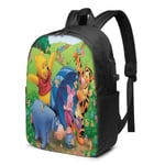 Lawenp Jumping Tiger and Winnie The Pooh Laptop Backpack- with USB Charging Port/Stylish Casual Waterproof Backpacks Fits Most 17/15.6 Inch Laptops and Tablets/for Work Travel School