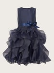 Monsoon Kids' Duchess Satin CanCan Ruffle Party Dress, Navy