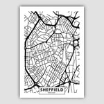 Artze Wall Art Sheffield City Street Map Print, A4 Size