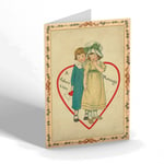 VALENTINES DAY CARD - Vintage Design - Boy & Girl Stand Close, Valentine Message
