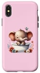 Coque pour iPhone X/XS Rose mignon bébé éléphant avec fleurs joyeux amoureux des animaux