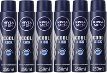 Nivea Men Cool Kick Anti-Perspirant Deodorant Spray, 250ml x 6