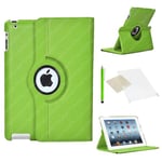 Green Case for Apple iPad Mini / Mini 2 / PU Leather with 360 Degree Rotating Swivel Action for Portrait and Landscape Display by PulseTec Accessories / Free Screen Protector and Stylus Touch Pen