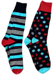 English Laundry Men Polka dot and Stripe 2 Pair Sock Red & Blue 6.5-12