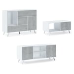 Skraut Home - Ensemble Buffet + Meuble tv + Table Basse de Salon - Finition Blanc/Ciment - multicolore