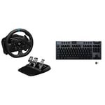 Logitech G923 Racing Wheel and Pedals - Black & 15 LIGHTSPEED TKL Tenkeyless Wireless Mechanical Gaming Keyboard with low profile GL-Clicky key switches, LIGHTSYNC RGB, Ultra thin design, Black