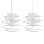 Pair of Modern Metal Swirl Ceiling Light Shades White Metal Easy Fit Light Shades - No Wiring Required Modern Design Lamp Shades Height 25cm Diameter 23cm