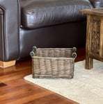 Kitchen Log Fireplace Wicker Storage Basket With Handles Xmas Empty Hamper Basket Grey, Small 31 x 25 x 16 cm