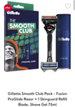 Gillette Smooth Club Pack Fusion ProGlide Razor + 1 Skinguard Refill Blade,Gel