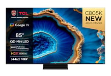 TCL 85C805K 85-inch QLED Mini LED, Full Array 4K HDR Premium 1300nits, Smart Gaming TV Powered by Google (Freesyncy Premium Pro, 144Hz Motion Clarity Pro, Dolby Vision IQ & Atmos, Onkyo sound)