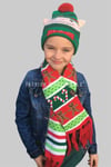 Kids Christmas Elf Bobble Hat and Scarf Set Snow Elf Children Winter 4Y-10Y UK
