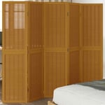 Room Divider 5 Panels Office Privacy Screen Brown Solid Wood Paulownia vidaXL