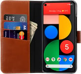 StilGut Wallet Case for Google Pixel 5, Genuine Leather Google Pixel 5 case with Card Holder & Stand Function, Cognac Antique