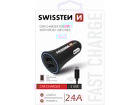 Swissten Car Charger, Micro Usb, 12V, 5V, 2400Ma, For Charging Mobile Phones And Gps (20110900)