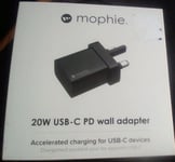 Mophie 20W USB-C PD Wall Adapter / Charger. Black. Fast charge. Fast dispatch!