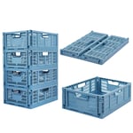 4 Pack Plastic Storage Crates Foldable Shelf Storage Basket Bins for Food Fruit Vegetables Snacks Bottles Toys Toiletries, Home Kitchen Office Storage Box Pantry Organization Cabinet Organizer