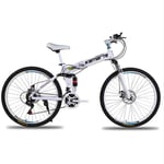 TX Folding Mountain Bike 26 Inches Variable Speed for Adults Sport Wheels Dual Disc Brake Bicycle Urban Track Road,White,27 Speeds